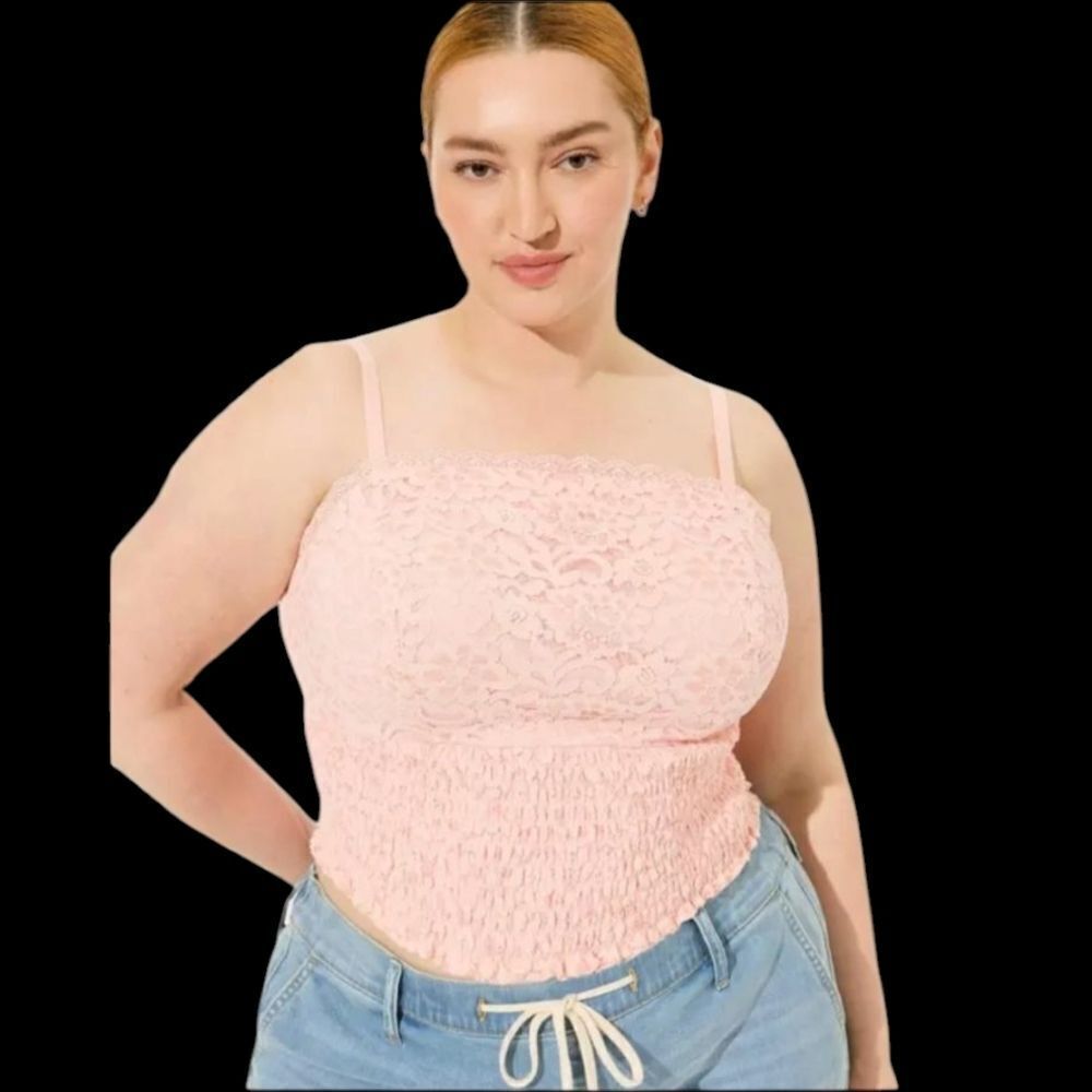 6X 30W Torrid Impatient Pink Lace Crop Top Smocked Square Neck Tank Adjustable